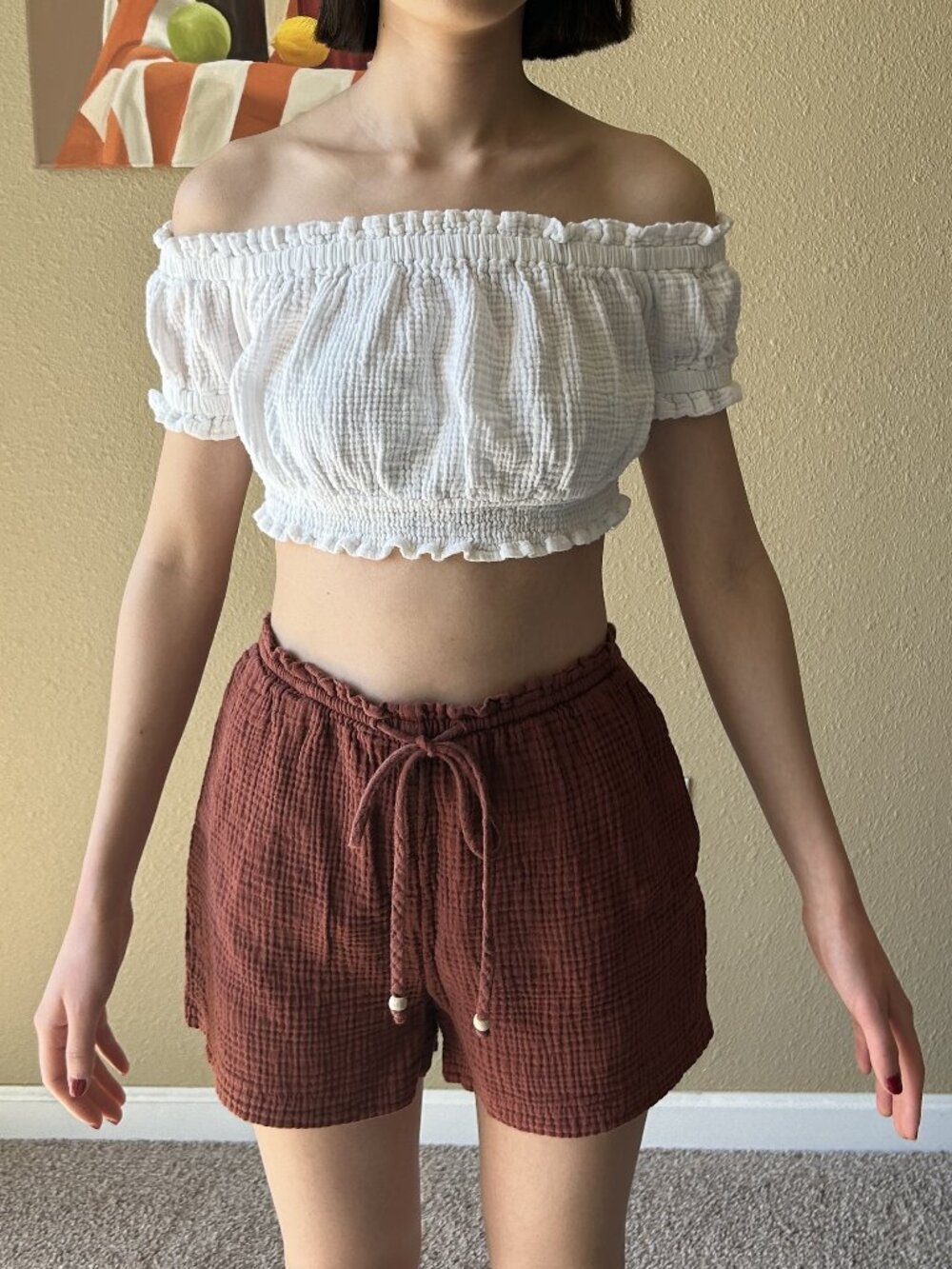 White Ruffled Off the Shoulder Crop Top